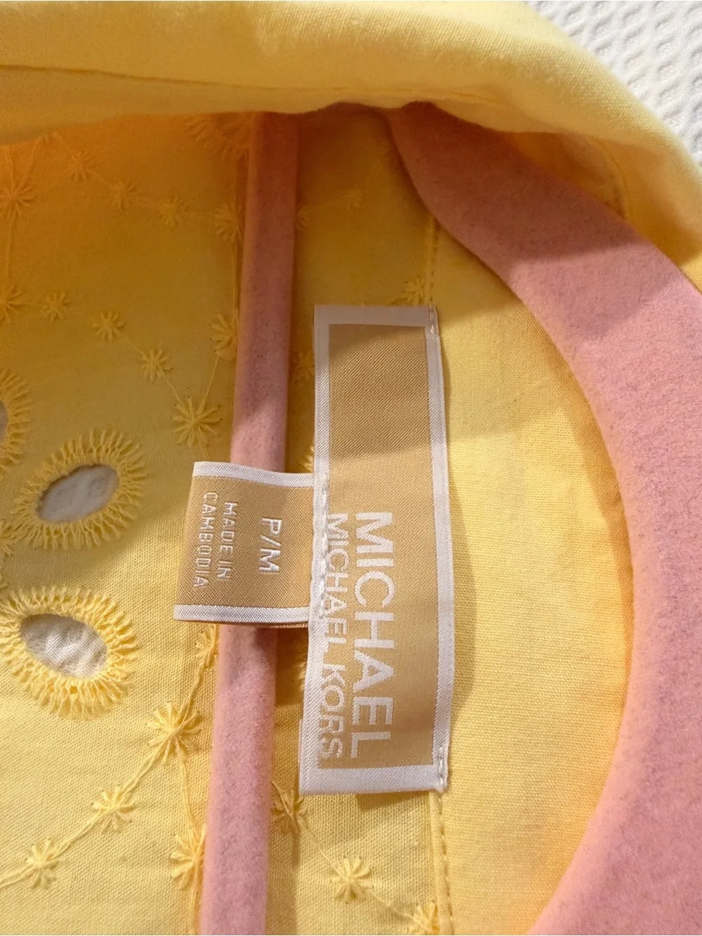 Michael Kors Yellow Cropped Eyelet Button-Down Shirt